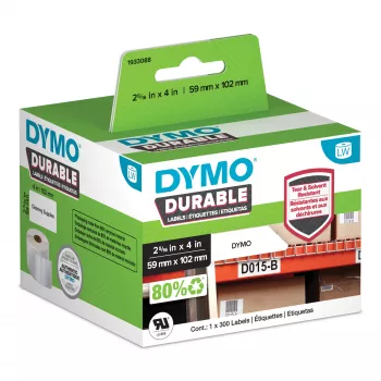 DYMO Original LabelWriter Durable Ετικέτες | 59 mm x 102 mm | Λευκό πολυπροπυλένιο | 300 αυτοκόλλητες ετικέτες | Υψηλής απόδοσης | Για εκτυπωτές ετικετών LabelWriter