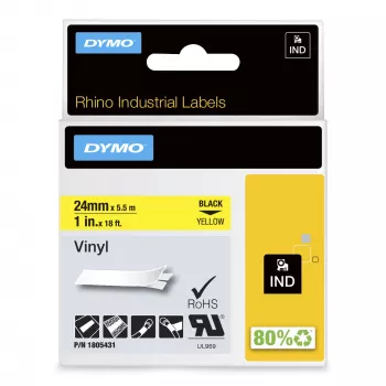 DYMO Rhino Βιομηχανικές ετικέτες βινυλίου | 24 mm x 5,5 m | Μαύρη εκτύπωση σε κίτρινο | Αυτοκόλλητες | για εκτυπωτές ετικετών LabelManager & Rhino
