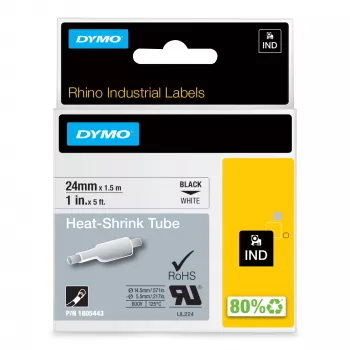DYMO Rhino Βιομηχανικά ρολά ετικετών καλωδίων θερμοσυρρίκνωσης | 24 mm x 1,5 m | Μαύρη εκτύπωση σε λευκό | Αυτοκόλλητες | για εκτυπωτές ετικετών Rhino