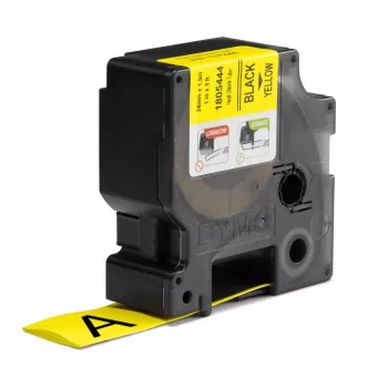 DYMO Rhino Βιομηχανικοί σωλήνες ετικετών καλωδίων θερμοσυρρίκνωσης | 24 mm x 1,5 m | Μαύρη εκτύπωση σε κίτρινο | για εκτυπωτές ετικετών Rhino