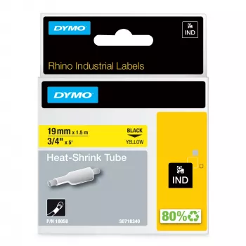 DYMO Rhino Βιομηχανικοί Θερμοσυστελλόμενοι Σωλήνες Ετικετών Καλωδίων | 19 mm x 1,5 m | Μαύρη εκτύπωση σε κίτρινο | για εκτυπωτές ετικετών Rhino