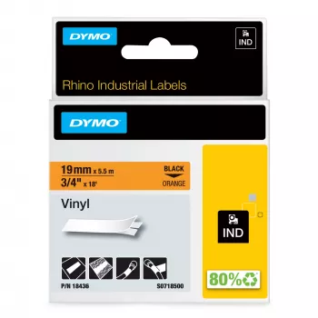 DYMO Rhino Βιομηχανικές Βινυλικές Ετικέτες | 19 mm x 5,5 m | Μαύρη εκτύπωση σε πορτοκαλί | Αυτοκόλλητες | για εκτυπωτές ετικετών Rhino & LabelManager