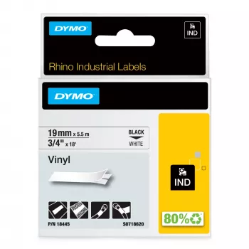 DYMO Rhino Βιομηχανικές Βινυλικές Ετικέτες | 19 mm x 5,5 m | Μαύρη εκτύπωση σε λευκό | Αυτοκόλλητες | για εκτυπωτές ετικετών Rhino & LabelManager