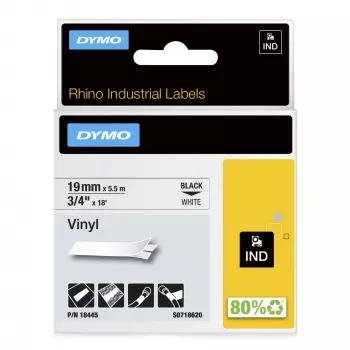 DYMO Rhino Βιομηχανικές Βινυλικές Ετικέτες | 19 mm x 5,5 m | Μαύρη εκτύπωση σε λευκό | Αυτοκόλλητες | για εκτυπωτές ετικετών Rhino & LabelManager