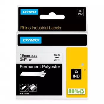 DYMO Rhino Βιομηχανικές Μόνιμες Πολυεστερικές Ετικέτες | 19 mm x 5,5 m | Μαύρη εκτύπωση σε λευκό | Αυτοκόλλητες | για εκτυπωτές ετικετών Rhino & LabelManager