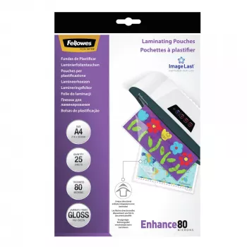 Fellowes ImageLast A4 80 Micron φύλλα πλαστικοποίησης – συσκευασία 25 τεμ., γυαλιστερό, διαφανές, A4, 0,08 mm, 210 mm, 1 mm