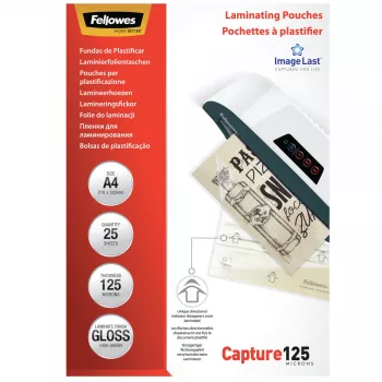 Fellowes ImageLast A4 125 Micron φύλλα πλαστικοποίησης - 25 τεμ., γυαλιστερό, διαφανές, A4, 0,125 mm, 310 mm, 214 mm