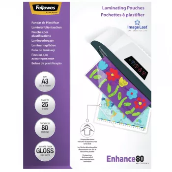 Fellowes ImageLast A3 80 Micron φύλλο πλαστικοποίησης - συσκευασία 25 τεμ., γυαλιστερό, διαφανές, A3, 0,08 mm, 430 mm, 1 mm