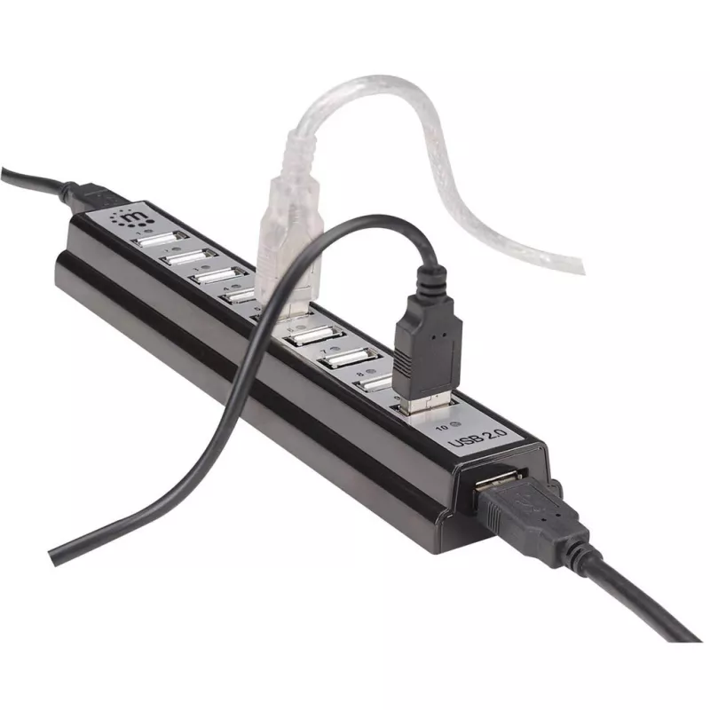 USB hub Manhattan USB-A 10 θυρών, 480 Mbit/s, μαύρο
