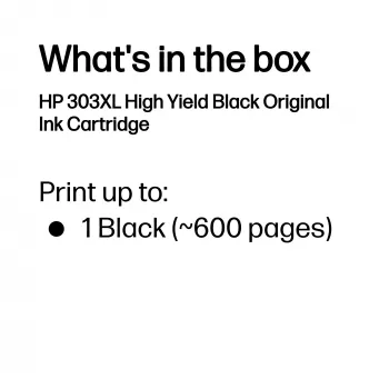 HP 303XL υψηλής διάρκειας Μαύρο Original μελανοδοχείο, Υψηλή (XL) διάρκεια, Μαύρο, μελάνι με βάση χρωστική, 12 ml, 1 τεμ., 600 σελίδες