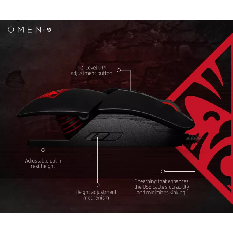 Ποντίκι HP OMEN by Reactor, δεξιόχειρας, οπτικό, USB Type-A, 16000 DPI, 0,2 ms, μαύρο