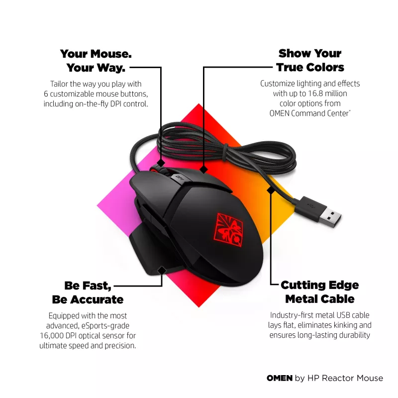 Ποντίκι HP OMEN by Reactor, δεξιόχειρας, οπτικό, USB Type-A, 16000 DPI, 0,2 ms, μαύρο