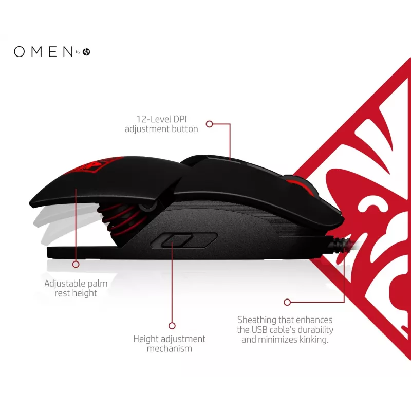 Ποντίκι HP OMEN by Reactor, δεξιόχειρας, οπτικό, USB Type-A, 16000 DPI, 0,2 ms, μαύρο