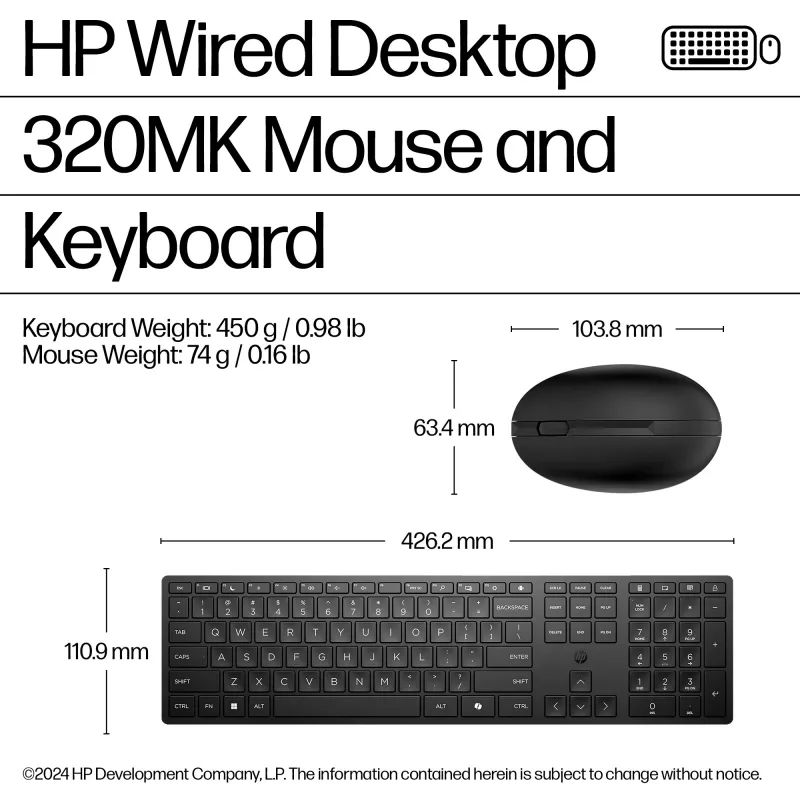 Ενσύρματο σετ πληκτρολογίου και ποντικιού HP Wired Desktop 320MK