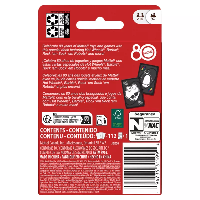 UNO Mattel 80th Ruby Red παιχνίδι καρτών για παιδιά & οικογενειακή βραδιά
