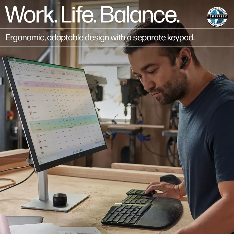 HP 965 Ergonomic Ασύρματο Πληκτρολόγιο, Full-size (100%), Ασύρματο, RF Wireless + Bluetooth, Μεμβράνης, Μαύρο