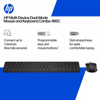 Σετ πληκτρολογίου και ποντικιού HP 495C — Ασύρματο πληκτρολόγιο Full-Size, ποντίκι Multi-Device, USB/RF/Bluetooth, μαύρο