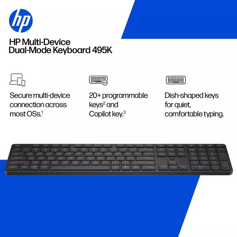 HP 495K Multi-Device Dual-Mode Πληκτρολόγιο, Full-Size (100%), ασύρματο, USB + Bluetooth, μαύρο