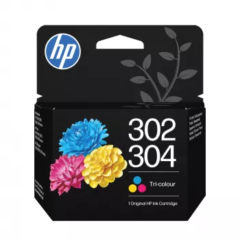 HP 302/304 Tri-Color Γνήσιο μελανοδοχείο. Απόδοση έγχρωμων σελίδων: 100 σελίδες, Χρώματα εκτύπωσης: Cyan, Magenta, Κίτρινο, Ποσότητα ανά συσκευασία: 1 τεμ.