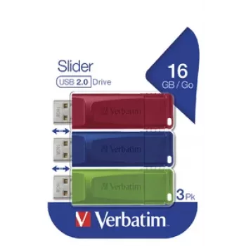 Verbatim Slider - USB Stick - 3x16 GB - Μπλε/Κόκκινο/Πράσινο