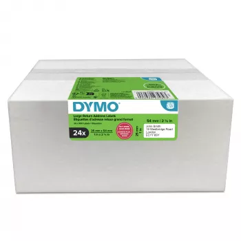 Ρολά ετικετών Dymo 2223589 – λευκές χάρτινες ετικέτες 5,4 × 2,5 cm, 500 ετικέτες/ρολό, 12000 ετικέτες/συσκευασία, FSC