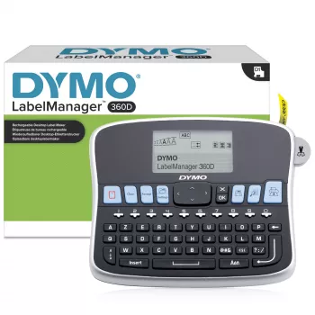 DYMO LabelManager Εκτυπωτής ετικετών γραφείου | 360D Επαναφορτιζόμενος φορητός εκτυπωτής ετικετών, εύκολος στη χρήση, έξυπνα κουμπιά one-touch, πληκτρολόγιο QWERTZ, μεγάλη οθόνη | Για οργάνωση στο σπίτι και στο γραφείο
