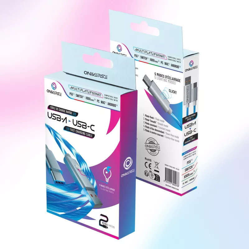 Oniverse Καλώδιο USB-A σε USB-C Quick Charge με LED - 2 μέτρα - λευκό (Multiplatform)