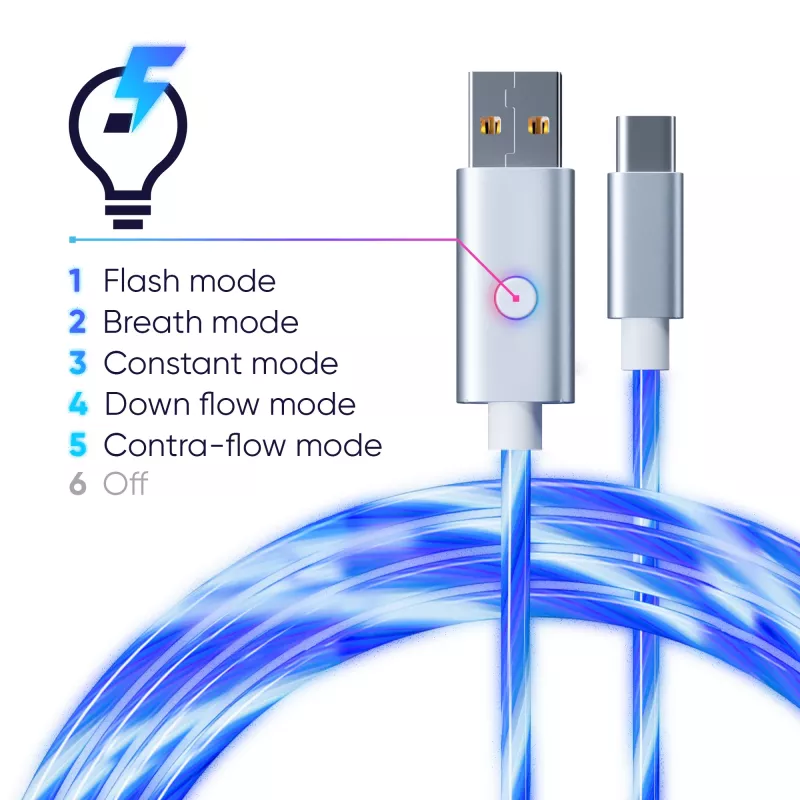 Oniverse Καλώδιο USB-A σε USB-C Quick Charge με LED - 2 μέτρα - λευκό (Multiplatform)