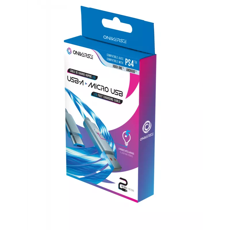 Oniverse Καλώδιο φόρτισης Micro-USB με LED – 2 μέτρα – Λευκό (Multiplattform)