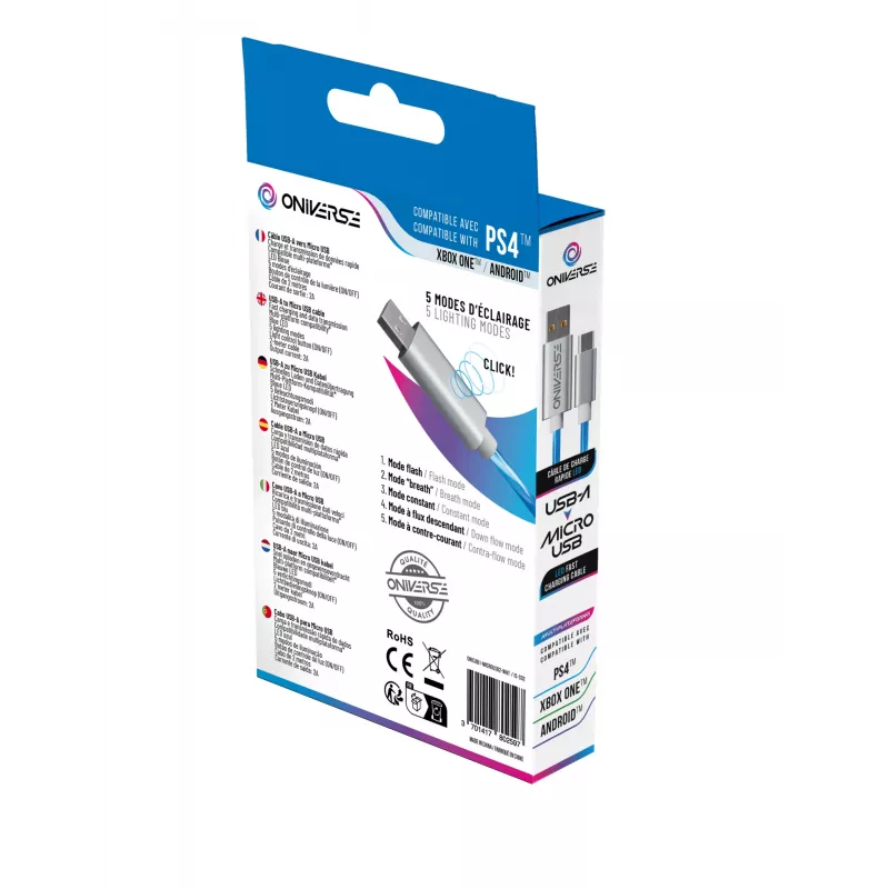 Oniverse Καλώδιο φόρτισης Micro-USB με LED – 2 μέτρα – Λευκό (Multiplattform)