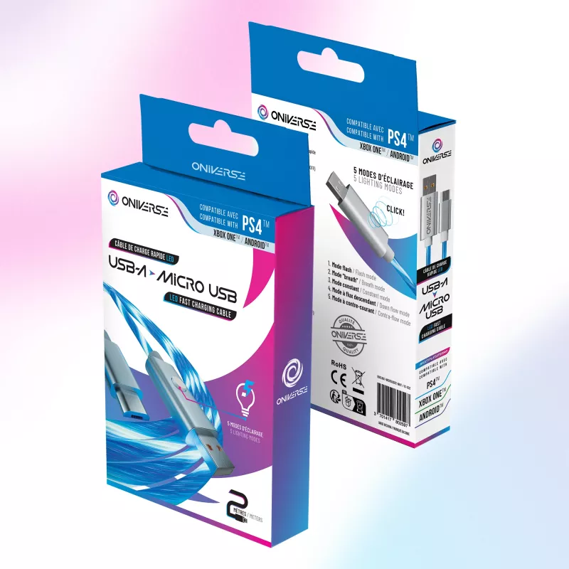 Oniverse Καλώδιο φόρτισης Micro-USB με LED – 2 μέτρα – Λευκό (Multiplattform)