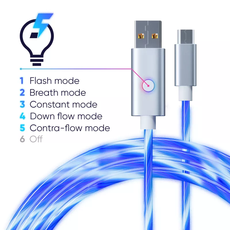 Oniverse Καλώδιο φόρτισης Micro-USB με LED – 2 μέτρα – Λευκό (Multiplattform)