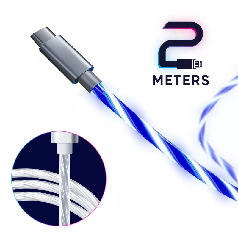 Oniverse Καλώδιο φόρτισης Micro-USB με LED – 2 μέτρα – Λευκό (Multiplattform)