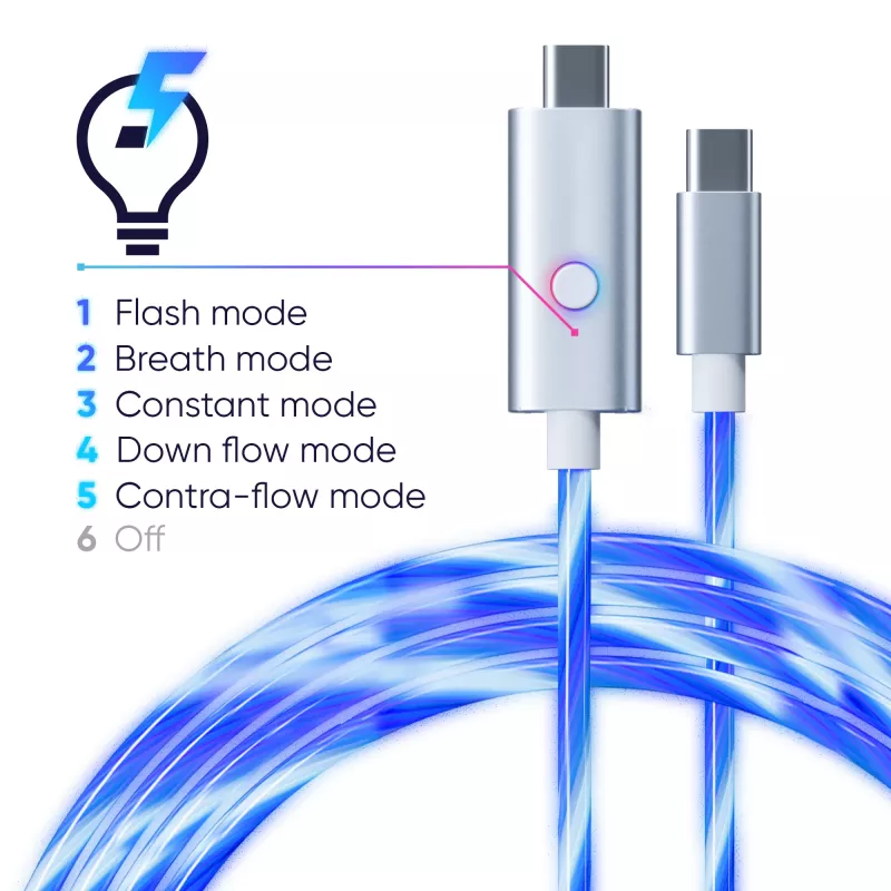 Oniverse Καλώδιο γρήγορης φόρτισης USB-C σε USB-C – 2 μέτρα – LED (Multiplattform)