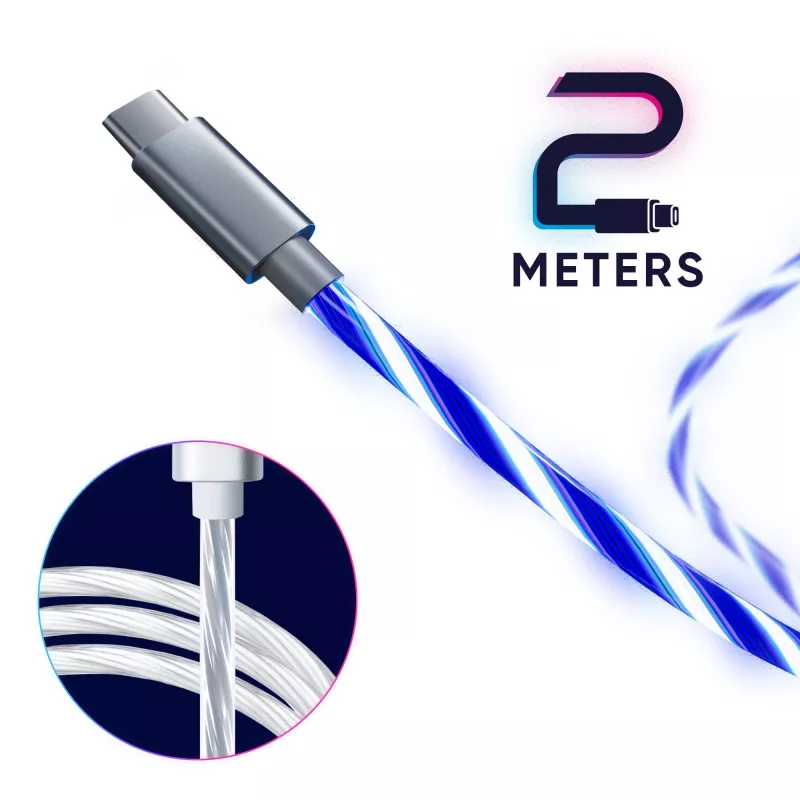 Oniverse Καλώδιο γρήγορης φόρτισης USB-C σε USB-C – 2 μέτρα – LED (Multiplattform)