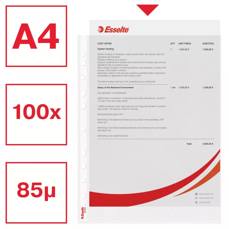 Esselte Plastlomme A4 75my διάφανο 100 τεμ.