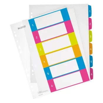 Leitz Διαχωριστικά Printable PP A4+ 1-6 WOW, Αριθμητικό ευρετήριο, Πολυπροπυλένιο (PP), Πολύχρωμο, Κατακόρυφο, A4 Maxi, 0,3 mm