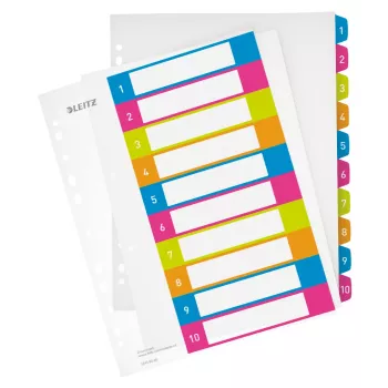 Leitz Διαχωριστικά Printable PP A4+ 1-10 WOW, Αριθμητικό ευρετήριο, Πολυπροπυλένιο (PP), Πολύχρωμο, Οριζόντιο, A4 Maxi, 245 mm