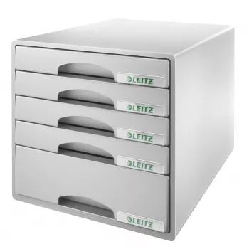 Leitz Drawer cabinet Plus 5-drawer, 5 συρτάρια, πλαστικό, γκρι, 287 x 363 x 270 mm