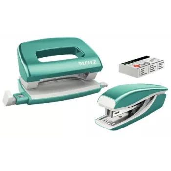 Leitz Stapler & Locher Set Mini WOW, 10 φύλλα, μπλε, μεταλλικό, Pearl, P2, μέταλλο, πλαστικό, 80 g/m², 3,5 cm