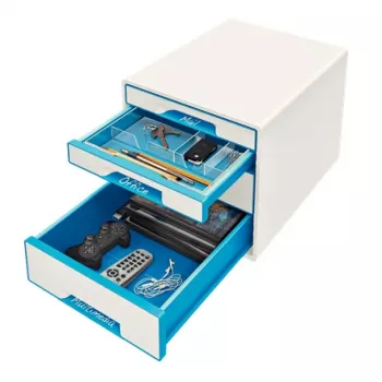Leitz WOW Cube συρτάρι 4 συρτάρια, 4 συρτάρια, πλαστικό, μπλε, λευκό, 1 τεμ., 287 mm, 270 mm