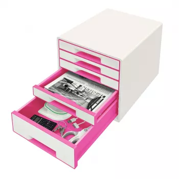 Leitz WOW Cube συρτάρι 5 συρτάρια, 5 συρτάρια, πλαστικό, ροζ, λευκό, 1 τεμ., 270 mm, 287 mm