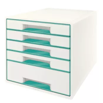 Leitz WOW Cube συρτάρι με 5 συρτάρια, 5 συρτάρια, πλαστικό, τυρκουάζ, λευκό, 1 τεμ., 287 mm, 270 mm