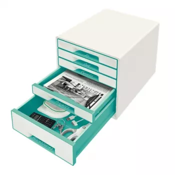 Leitz WOW Cube συρτάρι με 5 συρτάρια, 5 συρτάρια, πλαστικό, τυρκουάζ, λευκό, 1 τεμ., 287 mm, 270 mm