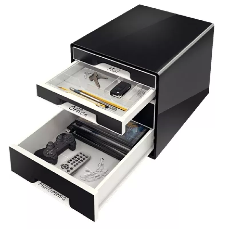 Leitz Desk Cube 4 συρτάρια, 4 συρτάρια, πλαστικό, μαύρο, 1 τεμ., 270 mm, 287 mm