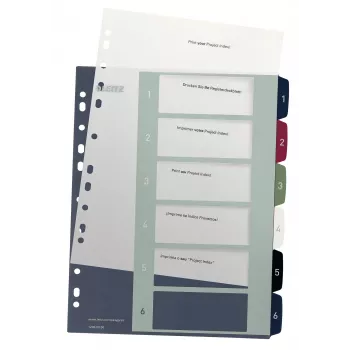 Leitz Index PC Printable 1-6 Style PP A4+, αριθμητικό ευρετήριο, πολυπροπυλένιο (PP), πολύχρωμο, κατακόρυφο, A4 Maxi, 245 mm