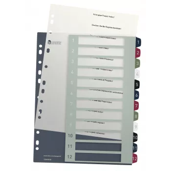 Leitz Index PC Printable 1-12 Style PP A4+, αριθμητικό ευρετήριο, πολυπροπυλένιο (PP), πολύχρωμο, κατακόρυφο, A4 Maxi, 245 mm