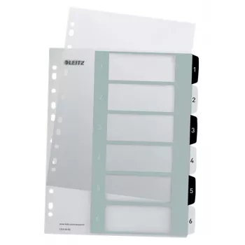 Leitz Διαχωριστικά Printable PP A4+ 1-6 WOW λευκό/μαύρο, αριθμητικό ευρετήριο με καρτελάκια, πολυπροπυλένιο (PP), μαύρο, λευκό, A4 Maxi, 245 mm, 305 mm