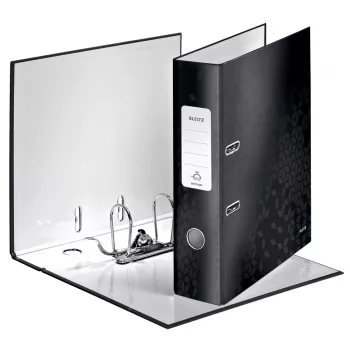 Leitz Αρχειοθήκη με μοχλό 180° WOW POB/επικαλυμμένη A4/80mm, A4, χαρτόνι, μαύρο, 600 φύλλα, 80 g/m², 8 cm