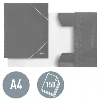 Leitz Φάκελος με 3 πτερύγια WOW Card/POB A4, φάκελος με πτερύγια, A4, πολυπροπυλένιο (PP), μαύρο, 150 φύλλα, λαστιχάκι